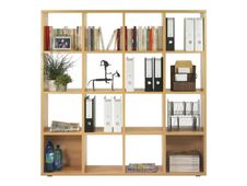 Bibliothèque CUBIC - L160 x H163 x P30 cm - 16 Cases - imitation Chêne clair
