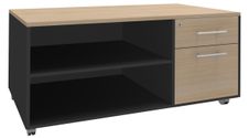 Console mobile EXPRIM/URBAN/LOFTER - L120 x H63 x P60 cm - 2 tiroirs dont 1 DS - coté anthracite - finition façade et dessus imitation Chêne clair