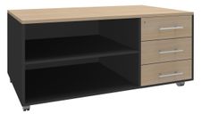 Console mobile EXPRIM/LOFTER/LEVEL - L120 x H63 x P60 cm - 3 tiroirs - coté anthracite - finition façade et dessus imitation Chêne clair