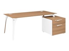 Bureau XENON avec bloc de rangement 2 tiroirs - 190 cm - Pieds métal - Merisier italien