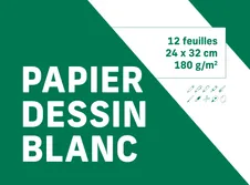 Pochette papier à dessin - 12 feuilles - 24 x 32 cm - 180 gr - blanc