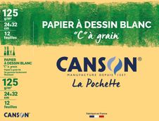 Canson C à grain - Pochette papier à dessin - 12 feuilles - 24 x 32 cm - 125 gr - blanc