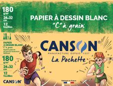 Canson C à grain - Pochette papier à dessin - 12 feuilles - 24 x 32 cm - 180 gr - blanc