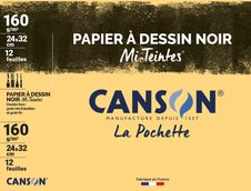 Canson - Pochette papier à dessin - 12 feuilles - 24 x 32 cm - 160 gr - noir
