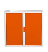 Armoire basse à rideaux EASY OFFICE - 110 x 104 x 41,5 cm - Corps blanc - Rideaux et poignée orange
