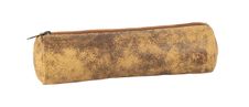 Trousse ronde Oxford - 1 compartiment - cuir vintage beige