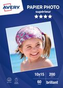 Avery - Papier Photo brillant - 10 x 15 cm - 200 g/m² - impression jet d'encre - 60 feuilles