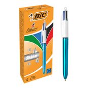 BIC 4 Couleurs Shine - 12 Stylos à bille 4 couleurs - corps bleu métallisé