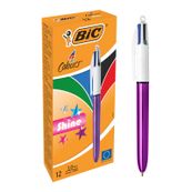 BIC 4 Couleurs Shine - 12 Stylos à bille 4 couleurs - corps violet métallisé