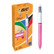 BIC 4 Couleurs Shine - 12 Stylos à bille 4 couleurs - corps rose métallisé