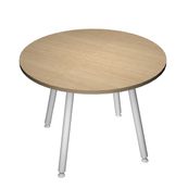 Table ronde - H74,4 cm - 100 cm - 4 Pieds blanc - plateau imitation chêne