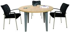 Table de réunion ronde EVIDENCE - 120 cm - Pieds anthracites - Plateau imitation chêne clair