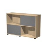 Bibliothèque basse TETRIS - L120 x H79 x P35 - Corps chêne - Portes anthracite