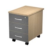Caisson mobile métallique - 3 tiroirs - Anthracite/chêne