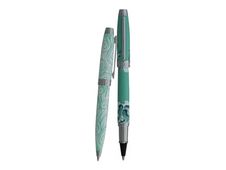 Enzo Varini Mini Taormina Tropea - Parure de stylo à bille et roller - acier blanc et vert motif vague