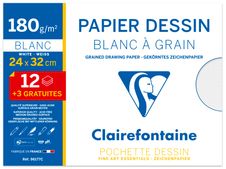 Clairefontaine - Pochette papier à dessin  - 15 feuilles (dont 3 gratuites) - 24 x 32 cm - 180 gr - blanc