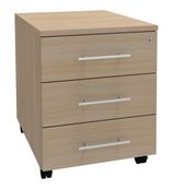 Caisson mobile LEVEL/STEELY/WOODY - L43 x H56 x P60 cm - 3 tiroirs - imitation Chêne clair