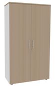 Armoire haute EXPRIM/LOFTER/LEVEL - H180 x L80 x P47 - 2 portes - Corps Blanc perle - Dessus et portes imitation Chêne clair