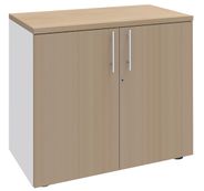 Armoire basse IDRA/DUAL - H72 x L80 x P47 - 2 portes - Corps blanc - Dessus et portes imitation Chêne clair