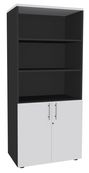 Bibliothèque IDRA/DUAL  avec 2 portes basses - L80 x H180 x P47 - Corps anthracite - Portes et dessus Blanc perle
