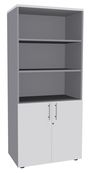 Bibliothèque IDRA/DUAL  avec 2 portes basses - L80 x H180 x P47 - Corps alu - Portes et dessus Blanc perle