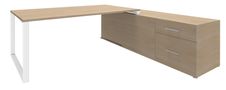 Bureau LOFTER Manager - L180 x P100 x H72,5 cm - console retour à droite (tiroirs) - pieds blanc - plateau imitation chêne clair