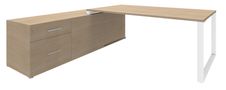 Bureau LOFTER Manager - L180 x P100 x H72,5 cm - console retour à gauche (tiroirs) - pieds blanc - plateau imitation chêne clair