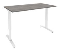 Bureau LEVEL - Bureau éléctrique - L160 - pied blanc - plateau Imitation Chêne gris