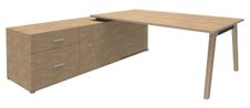 Bureau WOODY Manager - L210 x P100 x H72,5 cm - console retour à gauche L200 x P60 cm - pieds carbone - plateau imitation Chêne clair