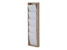 Promocome - Présentoir de journaux mural - 1 x 5 compartiments A4 - bois foncé
