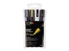 POSCA PC-5M - Pack de 4 marqueurs - noir, argent, blanc, or