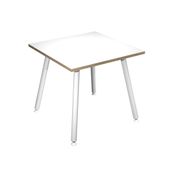 Table haute LEONARDO - 80 x 80 x 105 cm - Pieds métal blancs - Blanc chants chêne