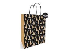 Créastyl Kraft Fantaisie - 50 Sacs cadeau kraft - poignées torsadées - 18 cm x 8 cm x 22 cm - woody blanc