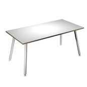 Table haute LEONARDO - 180 x 80 x 105 cm - Pieds métal blancs - Blanc chants chêne