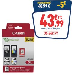 PACK DE 2 CARTOUCHES D'ENCRE CANON PG-560XL/CL-561XL