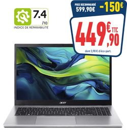 PC PORTABLE ACER 15,6 R5 5625U - 16GO RAM - 512 GO SSD – Win 11 H