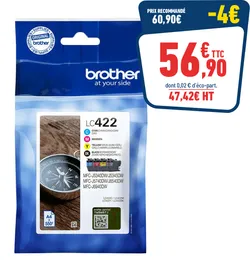 PACK DE 4 CARTOUCHES D’ENCRE BROTHER LC422