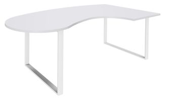 Bureau LOFTER Manager arrondi -  retour à droite - L200 cm - Plateau blanc perle - Pied blanc (Pieds de renfort obligatoire à rajouter - non inclus)