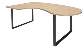 Bureau LOFTER Manager arrondi -  retour à gauche - L200 cm - Plateau imitation chêne clair - Pied carbone (Pieds de renfort obligatoire à rajouter - non inclus)