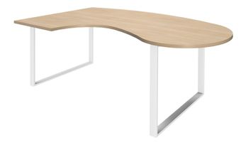 Bureau LOFTER Manager arrondi -  retour à gauche - L200 cm - Plateau imitation chêne clair - Pied blanc (Pieds de renfort obligatoire à rajouter - non inclus)