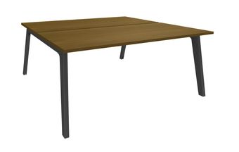 Bureau double STEELY - L180 cm - Bureau de départ - Pieds carbone - plateau imitation noyer