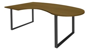 Bureau LOFTER Manager arrondi - retour à gauche - L200 cm - Plateau imitation noyer - Pied carbone (Pied de renfort obligatoire à rajouter - non inclus)