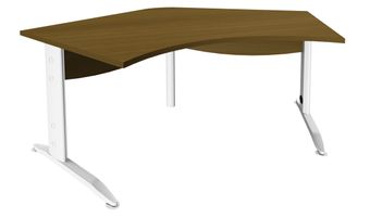 Bureau symétrique 120° IDRA - L185 cm - Pied blanc - plateau imitation noyer