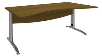 Bureau double vague symétrique IDRA - L180 cm - Pied alu - plateau imitation noyer