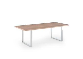 Table de réunion FLORA - L220 x P100 cm - pieds cadre en métal effet chromé - plateau imitation merisier arabis