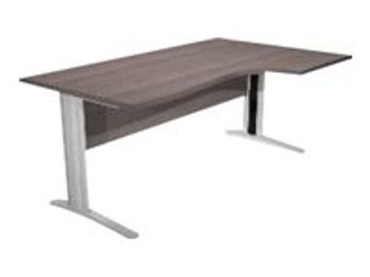 Bureau compact Trend - L160 cm - retour à droite - Pieds métals alu - plateau imitation frêne noir - (pied de renfort obligatoire à rajouter - non inclus)