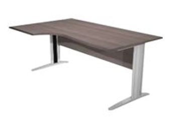 Bureau compact Trend - L160 cm - retour à gauche - Pieds métals alu - plateau imitation hêtre - (pied de renfort obligatoire à rajouter - non inclus)