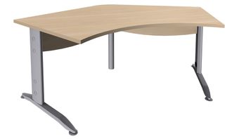 Bureau symétrique 120° IDRA - L185 cm - Pieds aluminium - plateau imitation Chêne clair