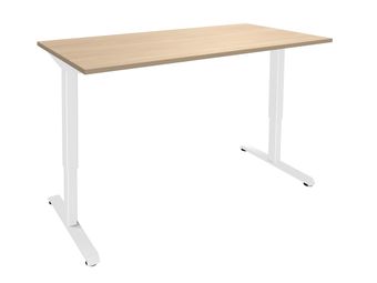 Bureau LEVEL - Bureau éléctrique - L160 - pied blanc - plateau Imitation Chêne clair