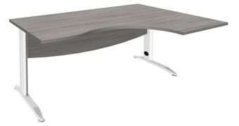 Bureau compact à droite IDRA - L160 cm - Pieds blanc - plateau imitation Chêne gris (Pieds de renfort obligatoire à rajouter - non inclus)